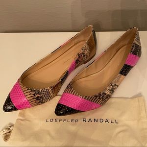 Loeffler Randall Quinne Pink Snakeskin Print Flats Size 8